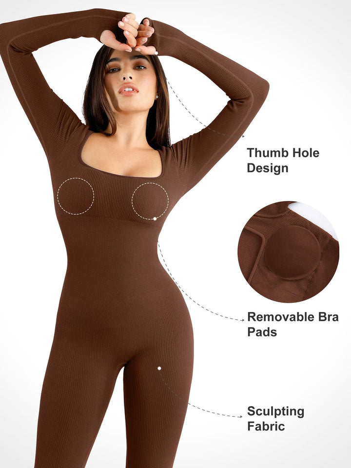 Levoire | Combinaison Femme Avec Manches Longues Sans Coutures Et Combinaison Fitness Sculptante