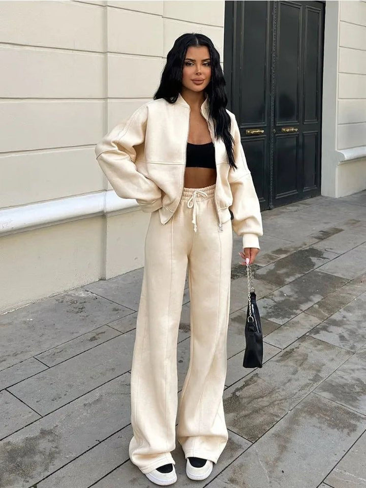 Levoire | Pantalons De Jogging À Jambes Larges Ensemble Composé De Survêtements Pour Femmes Blanc