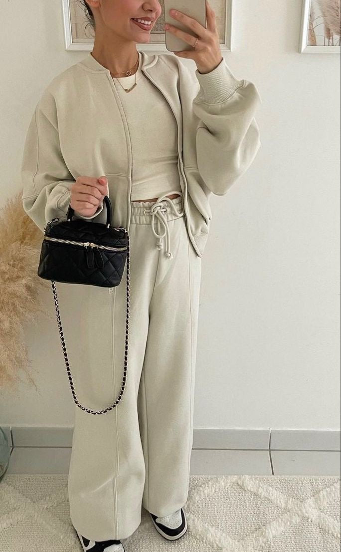 Levoire | Pantalons De Jogging À Jambes Larges Ensemble Composé De Survêtements Pour Femmes Beige