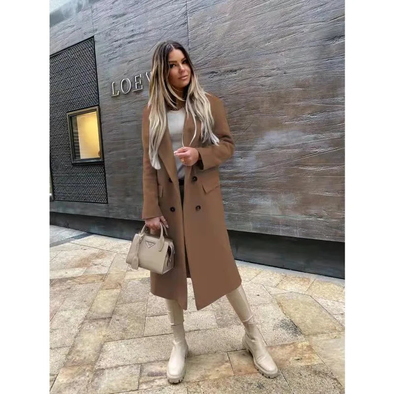 Levoire | Long Classique Avec Deux Rangées De Boutons Veste Pour Femmes Khaki