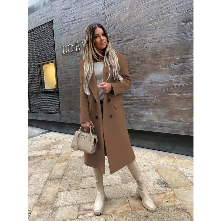 Levoire | Long Classique Avec Deux Rangées De Boutons Veste Pour Femmes Khaki