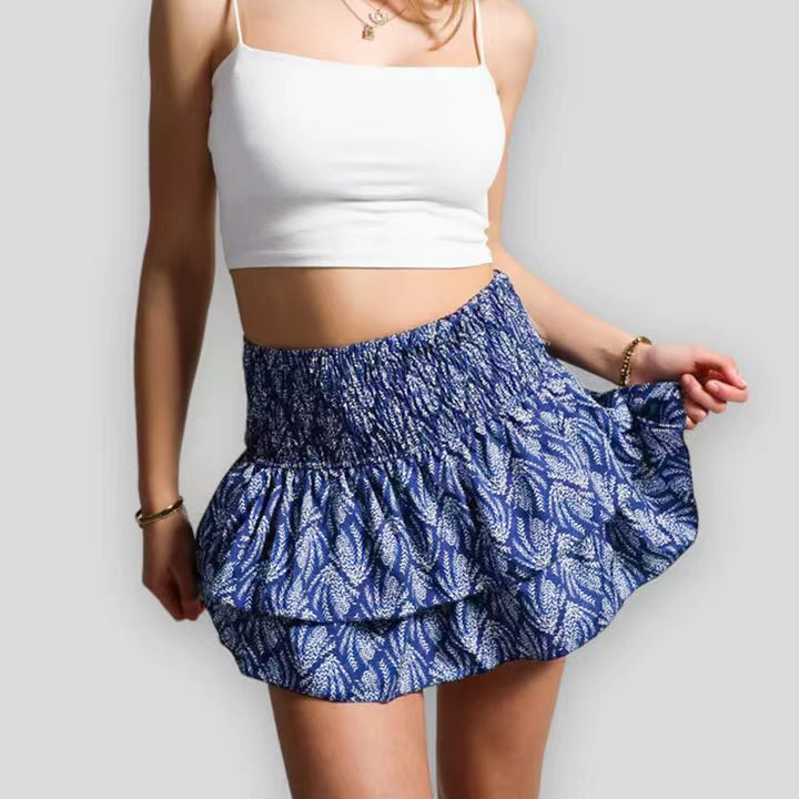 Levoire | Jupe D'Été Boho Feuilles bleu foncé