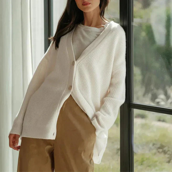 Levoire | Gilet Long En Laine Tendance Avec Boutons Pour Femmes Blanc