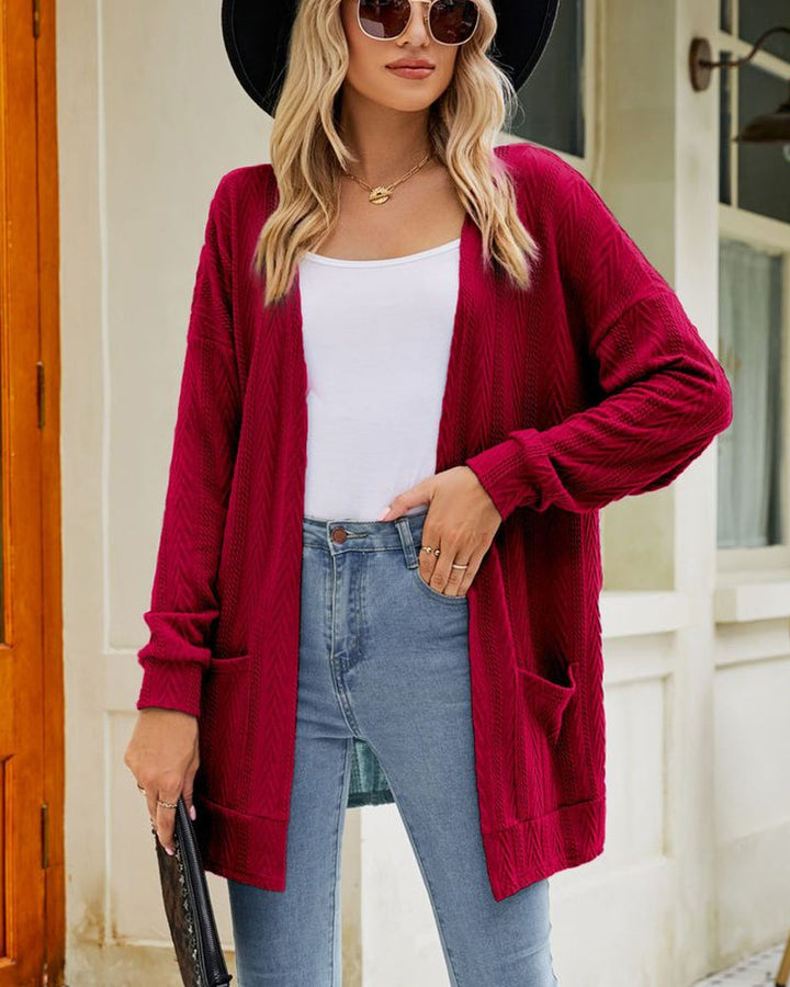 Levoire | Veste En Tricot Tendance Et Confortable Pour Femmes – Coupe Longue Rouge vin