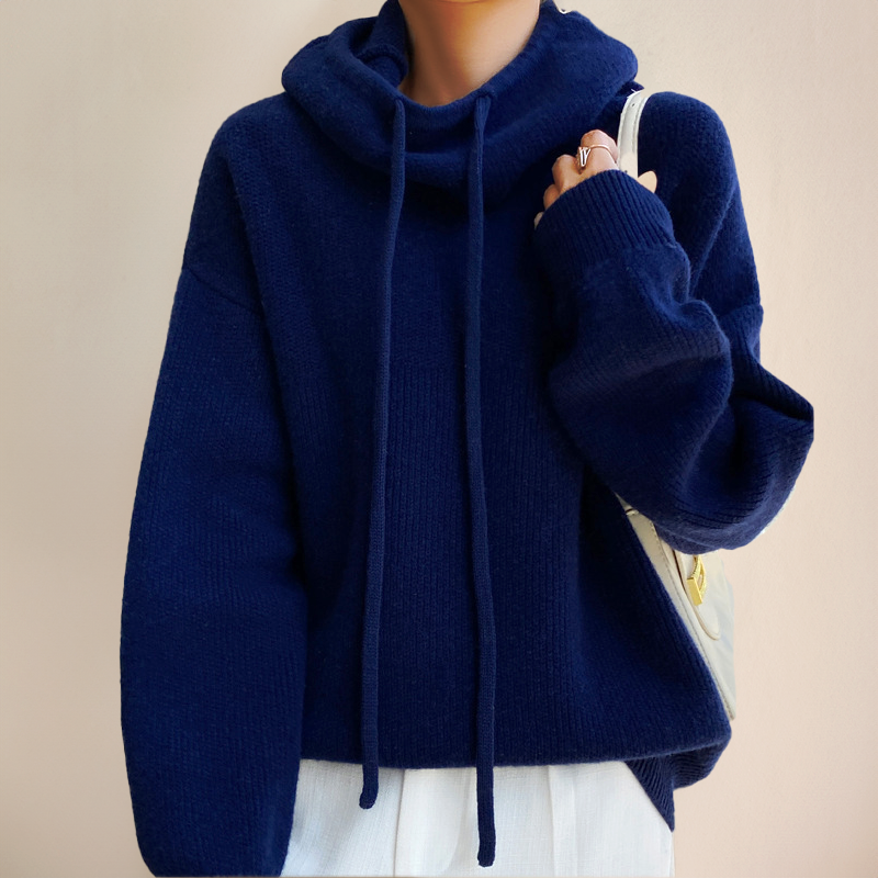 Levoire | Capuche Tricot Avec Grand Col Haut Bleu marin