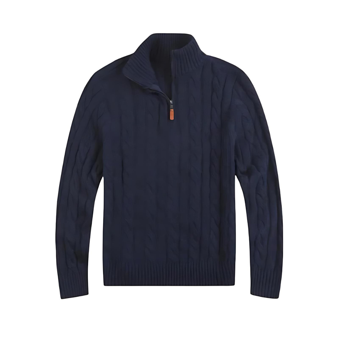 Levoire | Pull En Maille À Fermeture Éclair Quart Dans Le Dos Avec Manches Longues Pour Hommes Bleu marin