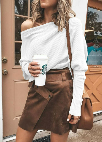 Levoire | Une Épaule Dolman Manches Chauve-Souris Tricoté Vêtements Pour Femmes Blanc