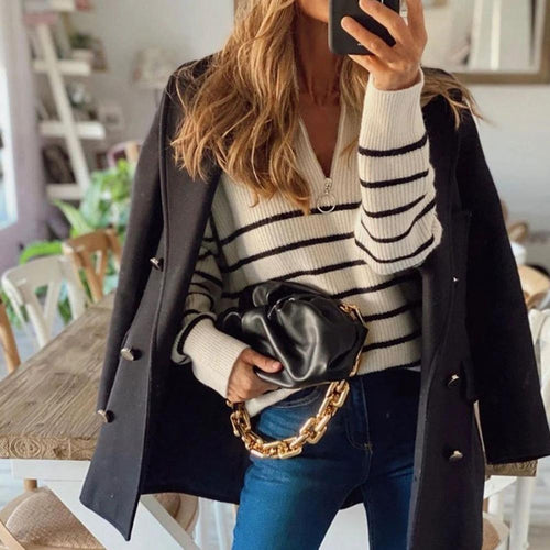 Levoire | Demi-Zip Rayé Vêtements En Tricot Pour Femmes