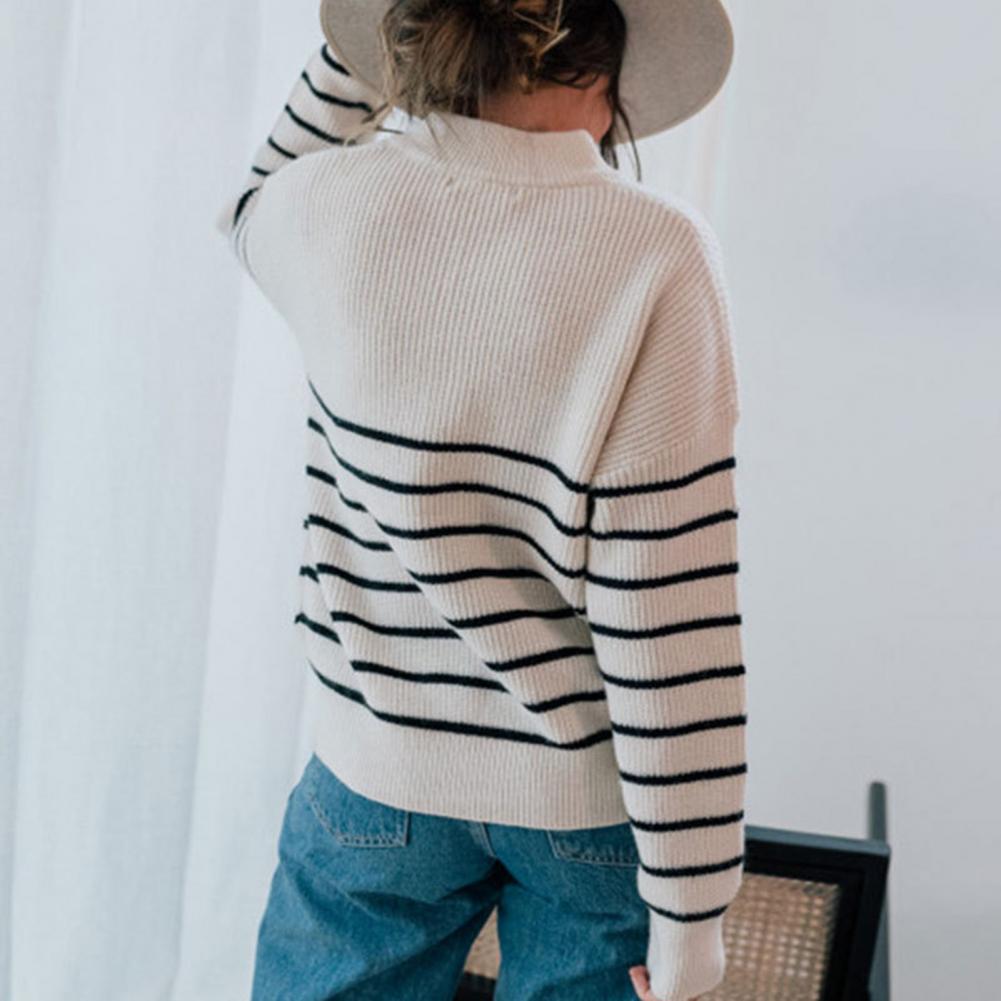 Levoire | Demi-Zip Rayé Vêtements En Tricot Pour Femmes Blanc