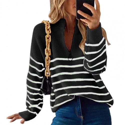 Levoire | Demi-Zip Rayé Vêtements En Tricot Pour Femmes Noir