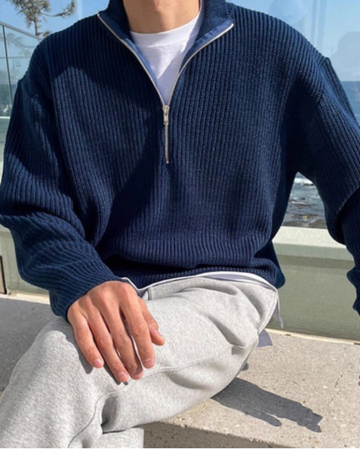 Levoire | Zip Demi Chaud Tricoté Avec Zip Demi Pour Hommes Bleu