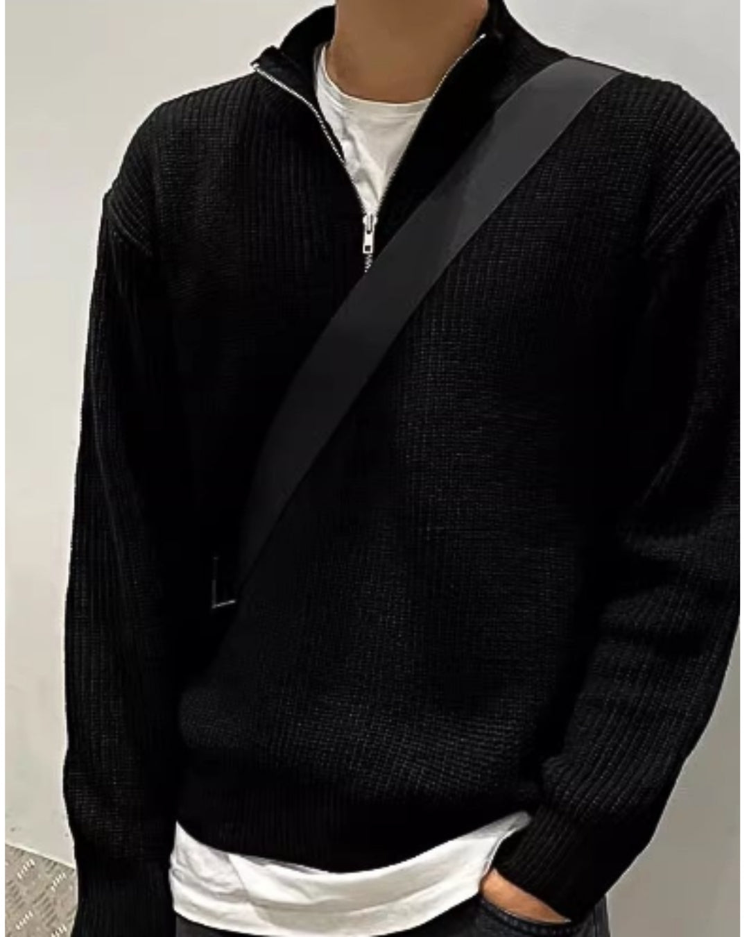 Levoire | Zip Demi Chaud Tricoté Avec Zip Demi Pour Hommes Noir