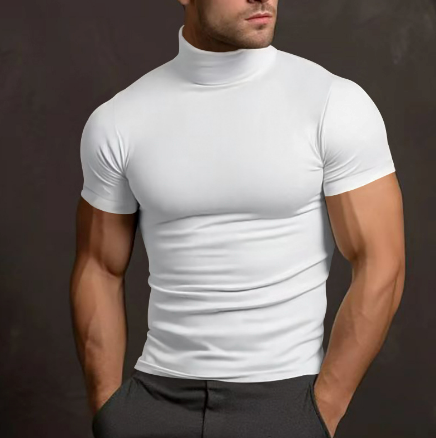 Levoire | T-Shirt Homme Slim Fit Pull T-Shirt Avec Col Haut Blanc