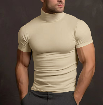 Levoire | T-Shirt Homme Slim Fit Pull T-Shirt Avec Col Haut Crème