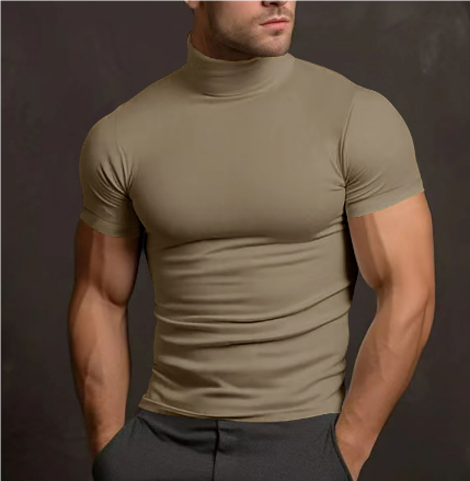Levoire | T-Shirt Homme Slim Fit Pull T-Shirt Avec Col Haut Braun