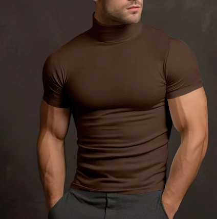 Levoire | T-Shirt Homme Slim Fit Pull T-Shirt Avec Col Haut Café
