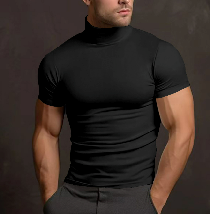 Levoire | T-Shirt Homme Slim Fit Pull T-Shirt Avec Col Haut Noir