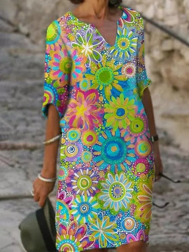 Levoire | Émeraude Robe Boho Vivante Avec Motif Floral Pour Femmes