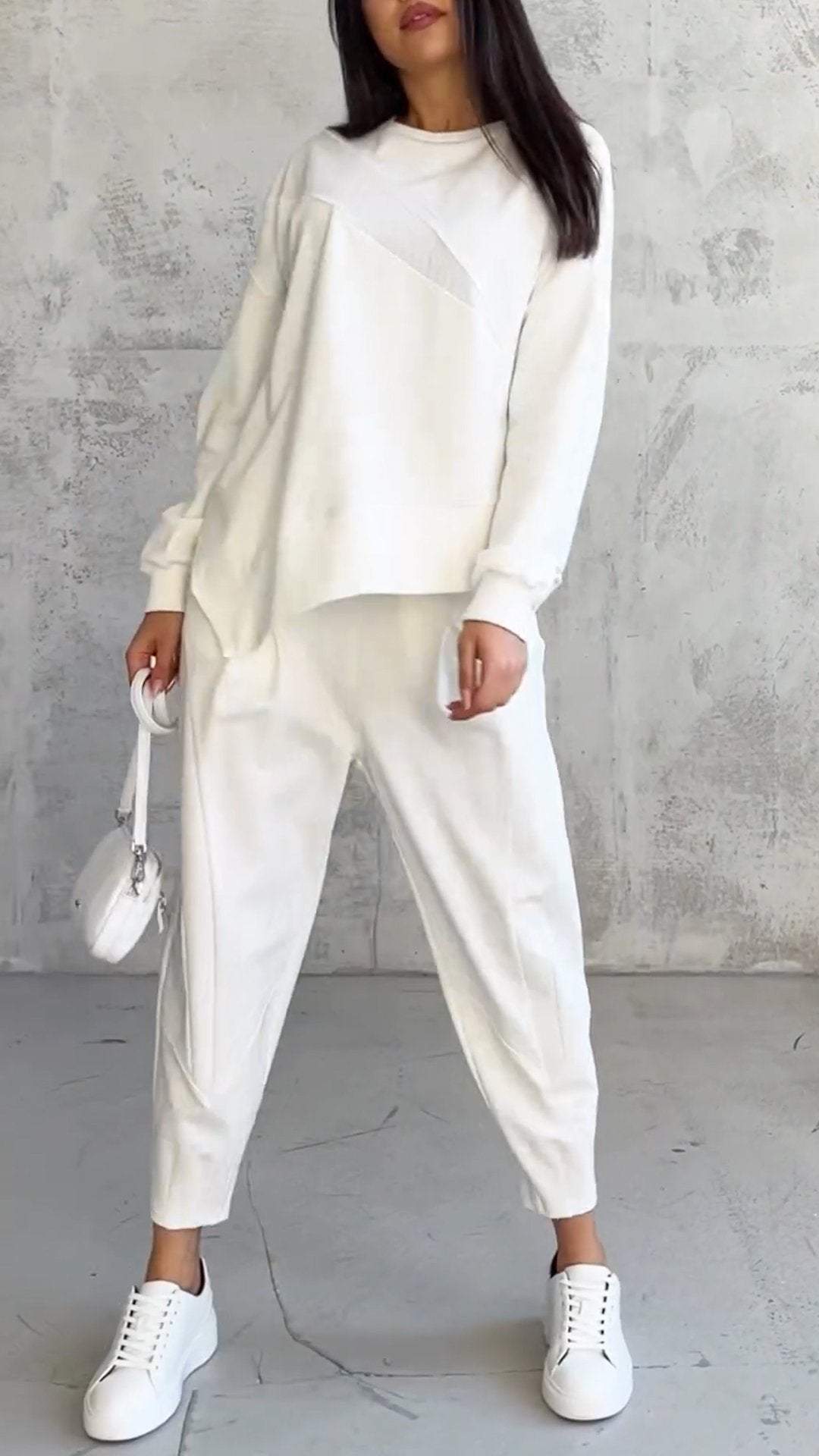 Levoire | Manches Longues Grande Taille Pull Assemblé Vêtements Pour Femmes Blanc cassé