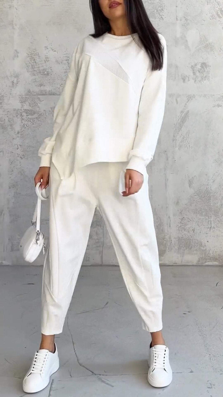 Levoire | Manches Longues Grande Taille Pull Assemblé Vêtements Pour Femmes Blanc cassé