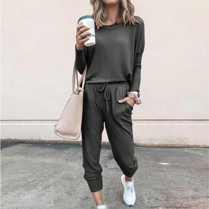 Levoire | Ensemble Coupe Décontractée Manches Longues Ensemble De Détente Femme Survêtement Gris