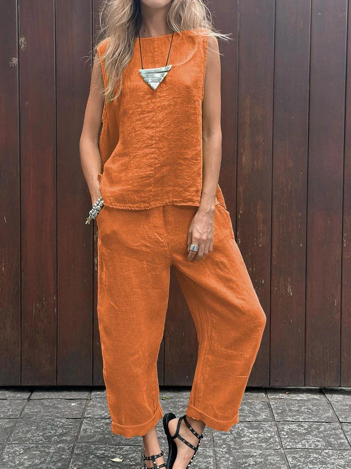 Levoire | Coupe Décontractée Vêtements D'Été Sans Manches Ensemble Co-Ord Pour Femmes Orange