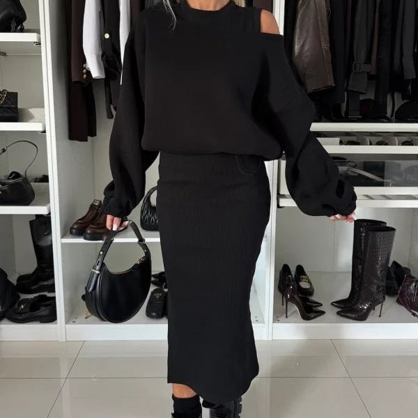 Levoire | Ensemble Midi Manches Longues Jupe Et Chemisier Ensemble Composé Femmes Noir