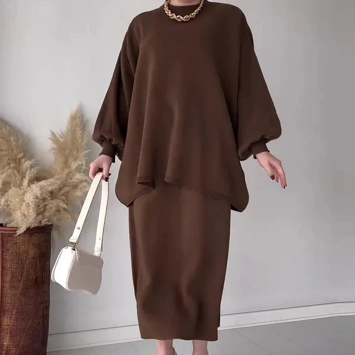 Levoire | Grande Taille Manches Longues Jupe Midi Ensemble Femme Co Ord Set Braun
