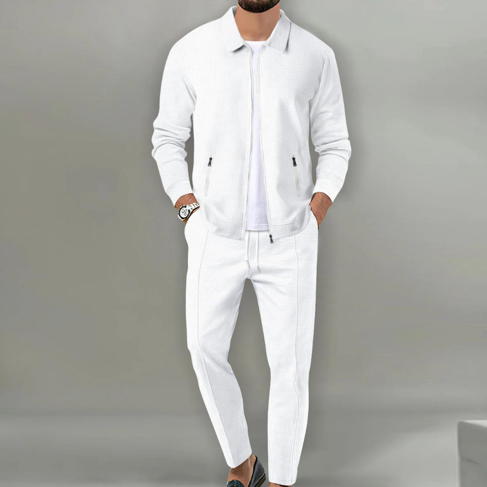 Levoire | Slim Fit Manches Longues Ensemble D'Entraînement Vêtements Pour Hommes Blanc