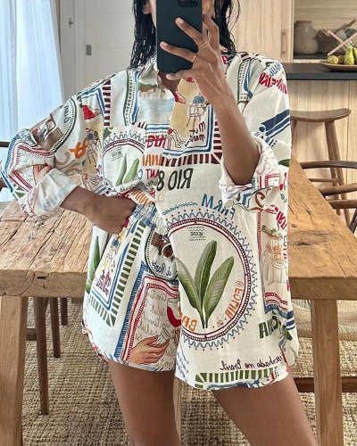 Levoire | Set Imprimé Grande Taille Chemise Et Shorts Vêtements Femmes