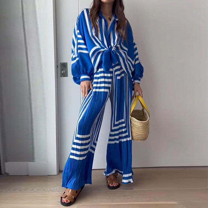 Levoire | Ensemble Bleu Manches Longues Pantalon À Jambes Larges Et Top Ensemble Femme Bleu