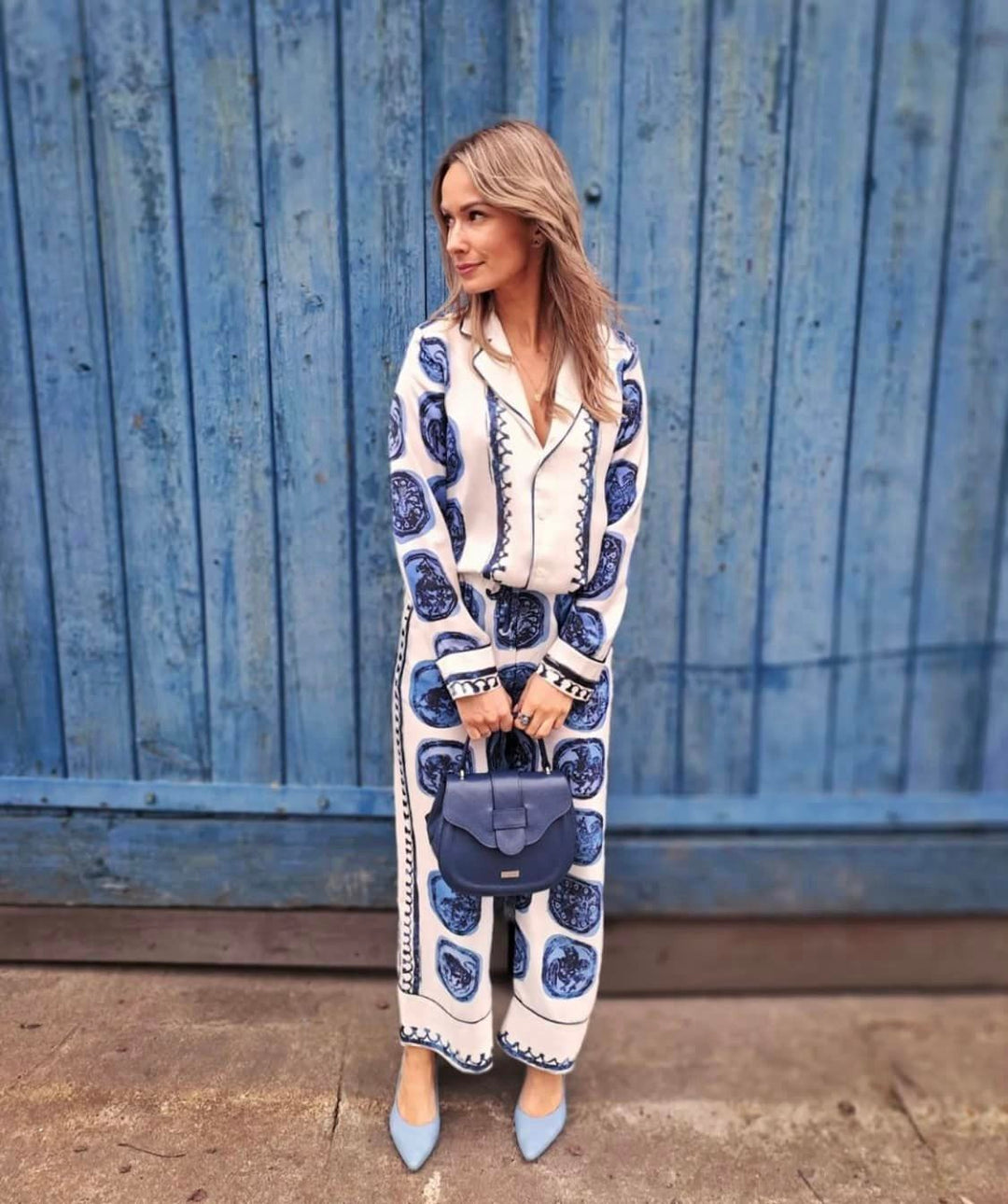 Levoire | Chemise À Boutons Manches Longues Pantalon À Jambes Larges Ensemble Assorti Femme