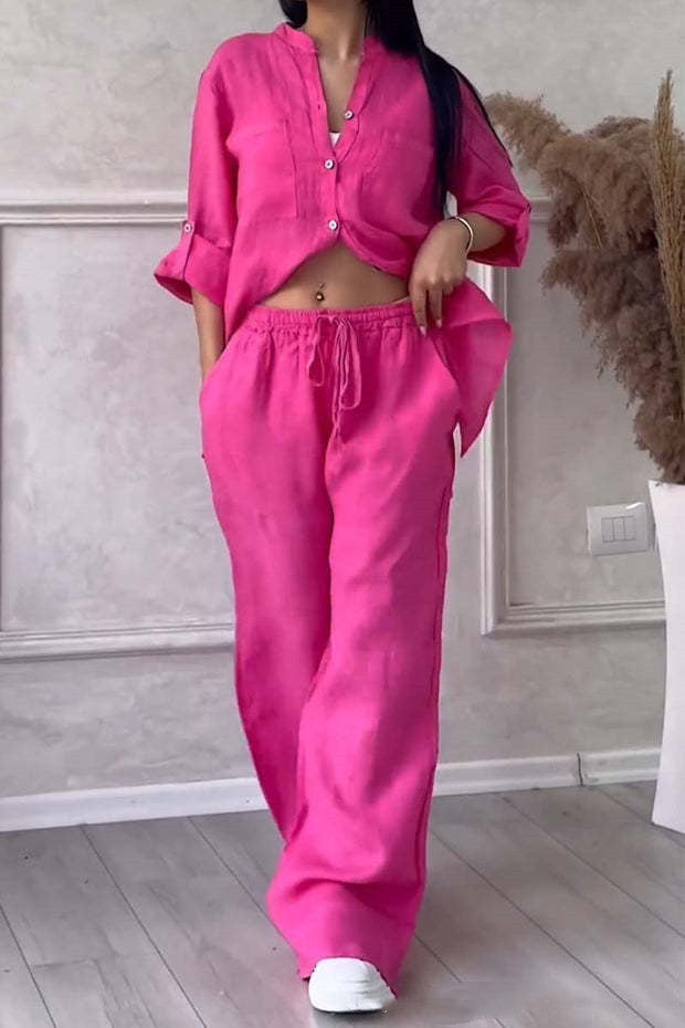Levoire | Boutonné Pantalon Large Jambes Vêtements En Lin Vêtements Pour Femmes Fuchsie