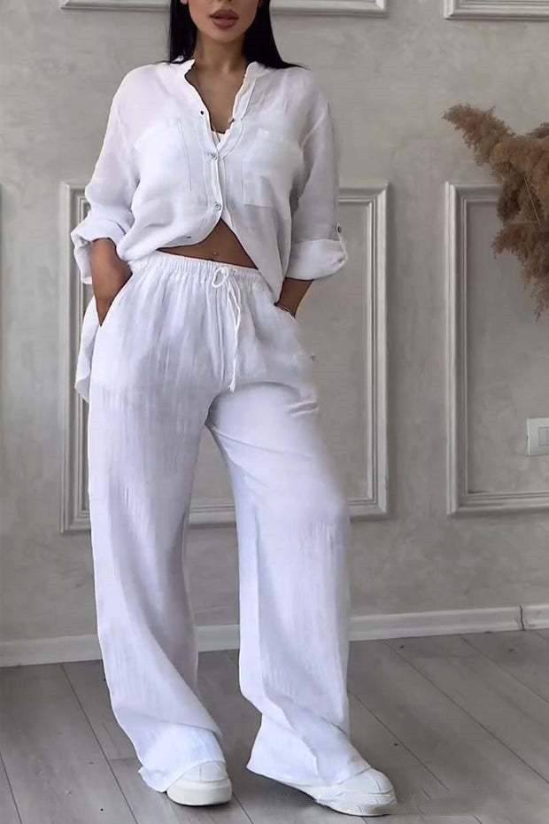 Levoire | Boutonné Pantalon Large Jambes Vêtements En Lin Vêtements Pour Femmes Blanc