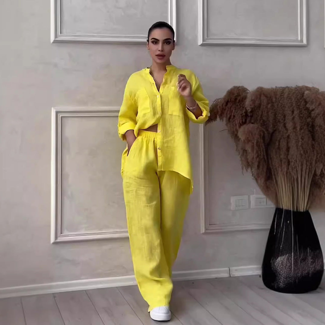 Levoire | Boutonné Pantalon Large Jambes Vêtements En Lin Vêtements Pour Femmes Jaune