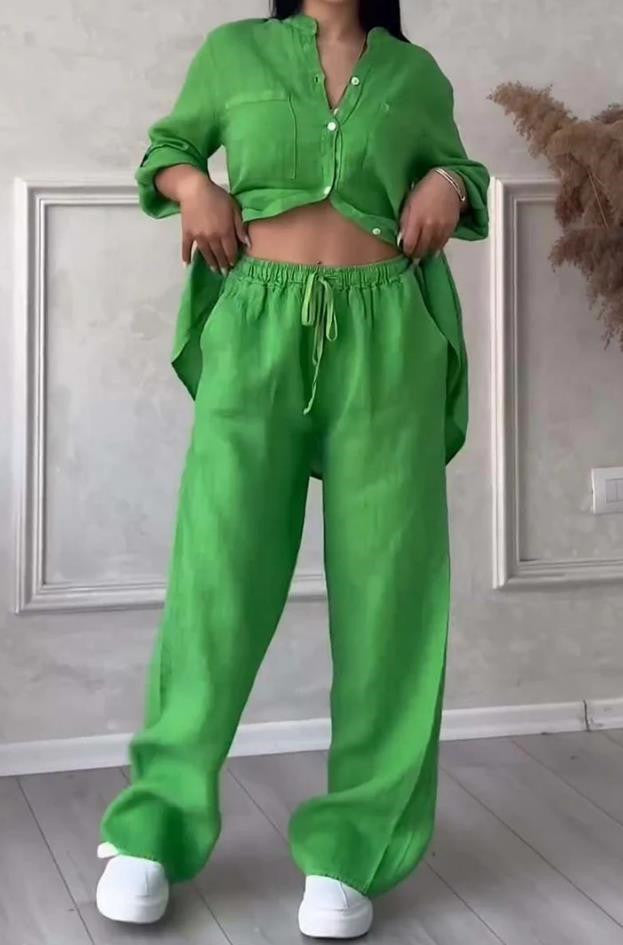 Levoire | Boutonné Pantalon Large Jambes Vêtements En Lin Vêtements Pour Femmes Vert