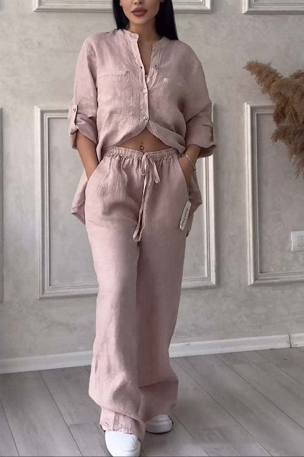Levoire | Boutonné Pantalon Large Jambes Vêtements En Lin Vêtements Pour Femmes Rose clair