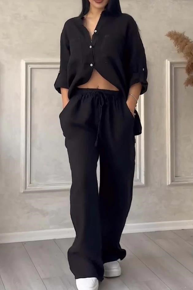 Levoire | Boutonné Pantalon Large Jambes Vêtements En Lin Vêtements Pour Femmes Noir