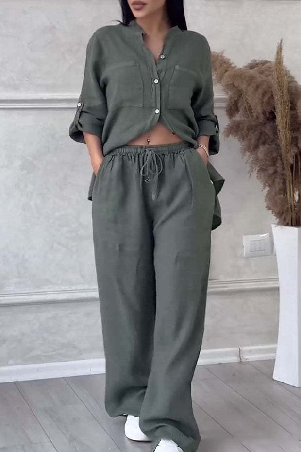 Levoire | Boutonné Pantalon Large Jambes Vêtements En Lin Vêtements Pour Femmes Vert olive
