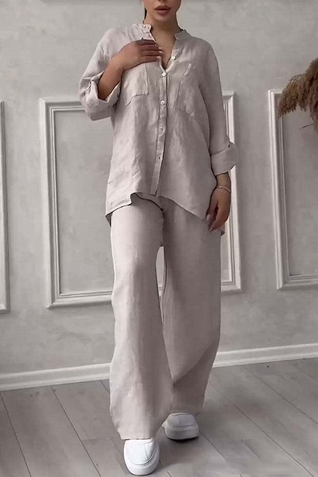 Levoire | Boutonné Pantalon Large Jambes Vêtements En Lin Vêtements Pour Femmes Kaki