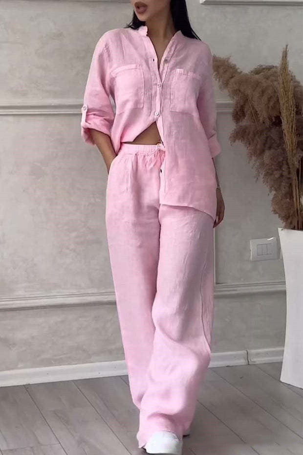 Levoire | Boutonné Pantalon Large Jambes Vêtements En Lin Vêtements Pour Femmes Rosa