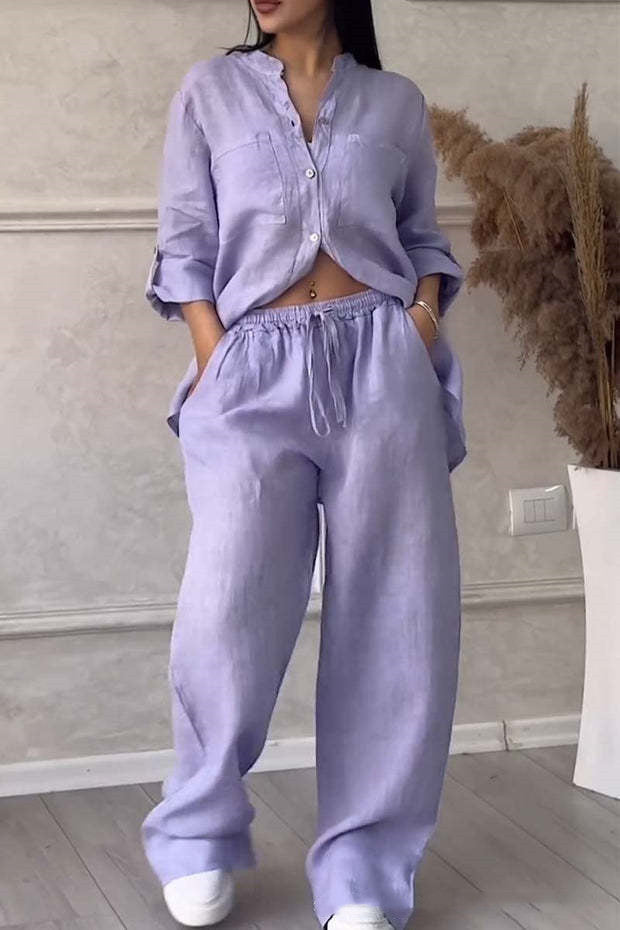 Levoire | Boutonné Pantalon Large Jambes Vêtements En Lin Vêtements Pour Femmes Lila