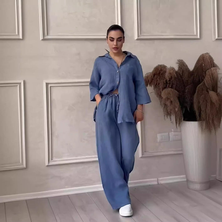 Levoire | Boutonné Pantalon Large Jambes Vêtements En Lin Vêtements Pour Femmes Bleu foncé