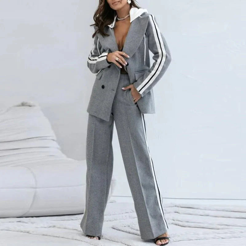 Levoire | Pantalons Larges Décontractés Ensemble Blazer Ensemble Femmes Gris