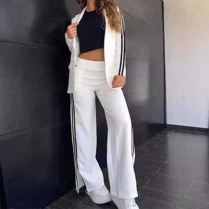 Levoire | Blazer Décontracté Et Pantalon À Coupe Large Pour Femmes Blanc
