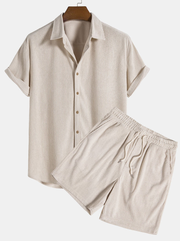 Levoire | Ensemble Chemise À Manches Courtes Et Shorts Collection Homme Beige