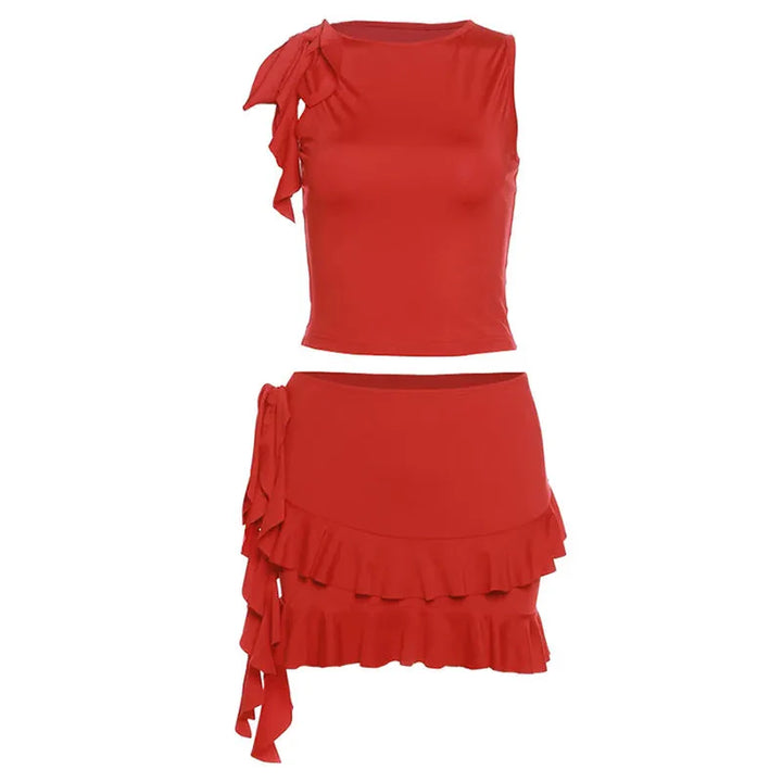 Levoire | Jupe Mini Rouge Avec Volants Et Haut Pour L'Été