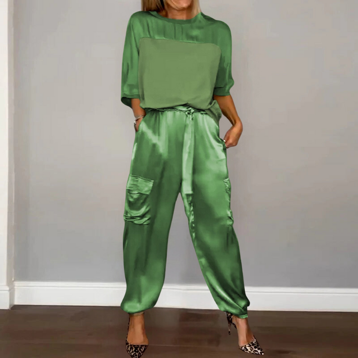 Levoire | Lot Satin Coupe Ample Pantalon Cargo Vêtements Femme Vert