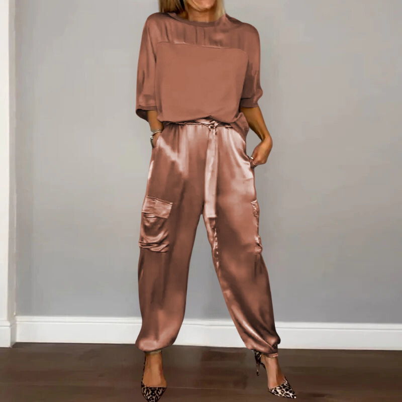 Levoire | Lot Satin Coupe Ample Pantalon Cargo Vêtements Femme Braun