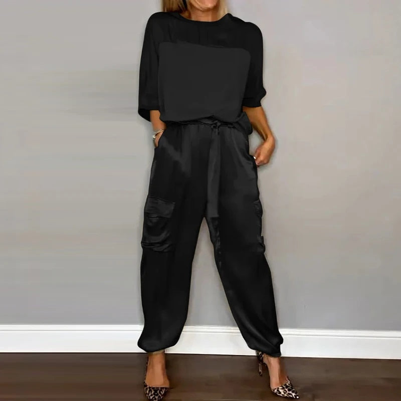 Levoire | Lot Satin Coupe Ample Pantalon Cargo Vêtements Femme Noir